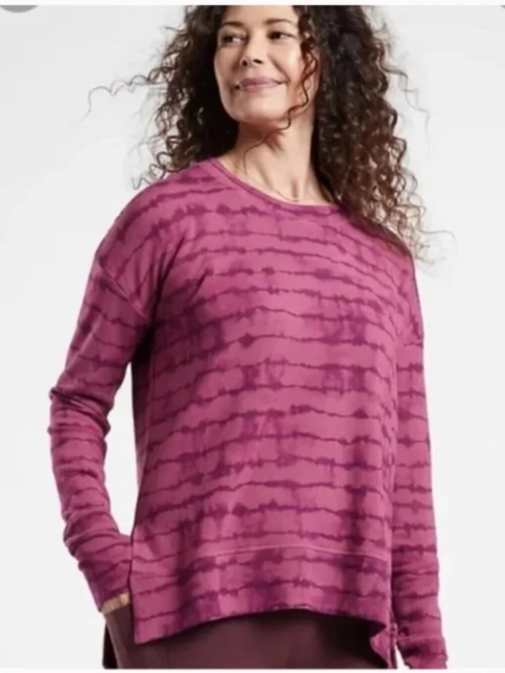 Athleta Coaster Sweatshirt Luxe Tie Dye Shibori Striped Pink Cozy Soft size S